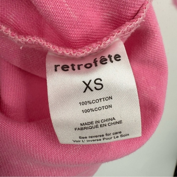 Retrofete Doreen Denim Button Down Shirt with Raw Hem in Vintage Pink Size XS - Picture 7 of 11